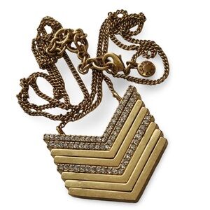 J CREW‎ Pave Necklace Chevron Art Deco Design, Gold Tone
